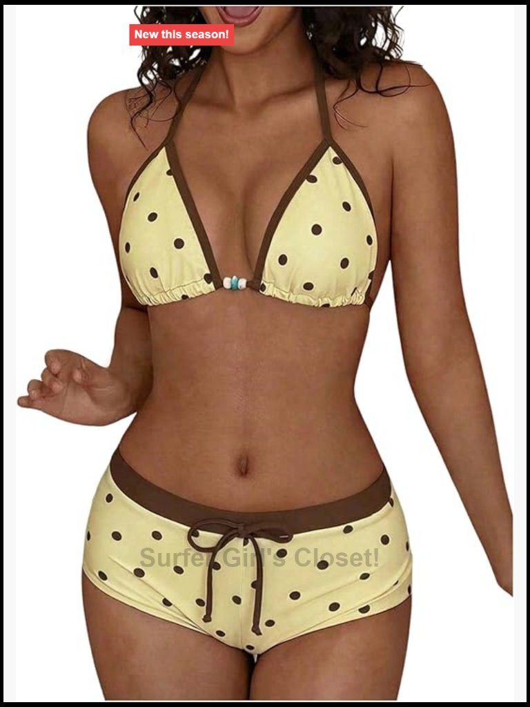 2 Piece Polka Dot Triangle Halter Bikini Set With Boyshorts